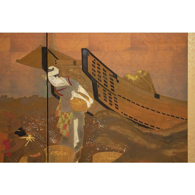 Shōwa Era After Hokusai "View of Gathering Shellfish at Low Tie", Japanese Byobu Screen For Sale - Image 9 of 12
