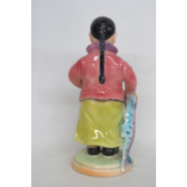 Brad Keeler Art Pottery Ceramic Figurine 601 Asian Boy in Robe With Fish 5025b For Sale - Image 4 of 15