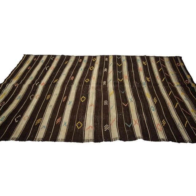 Brown & Ivory Striped Goat Hair Kilim Rug For Sale - Image 4 of 7