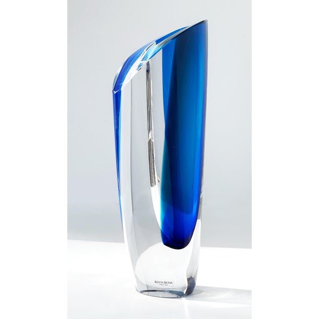 Royal Blue Goran Warff Kosta Boda Saraband Heavy Crystal Vase/Art Sculpture Blue and Teal 11" Tall 5.3 LBS For Sale - Image 8 of 18