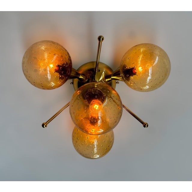 Metal Orchidea Polished Brass Amber Bubbles Globe Flush Mount by Fabio LTD For Sale - Image 7 of 8