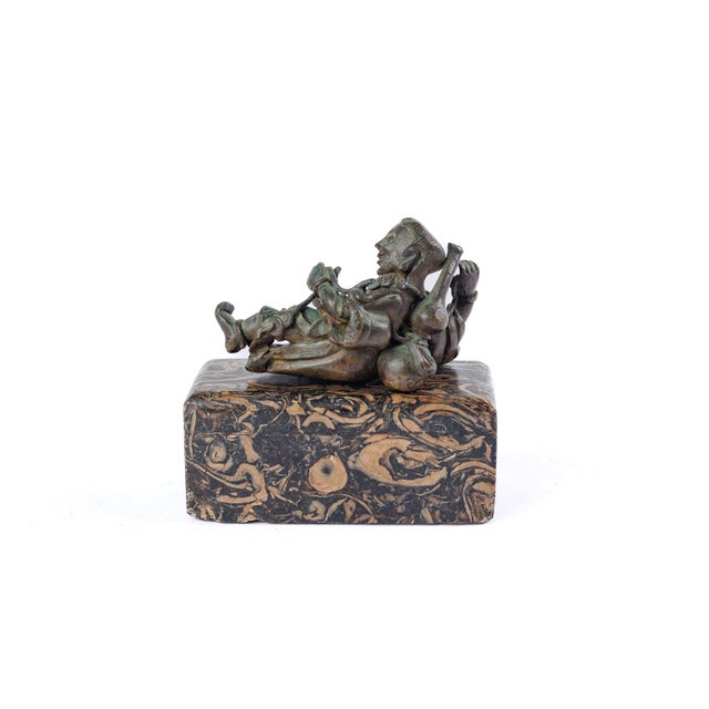Indian Miniature Indian Bronze Reclining Bala Krishna Sculpture on Marble Base For Sale - Image 3 of 5