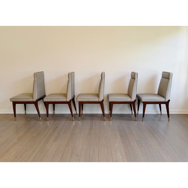 Set of 10 Lorin Marsh Art Deco Tuxedo Dining Chairs in High-Gloss Mahogany & Brass For Sale - Image 15 of 18