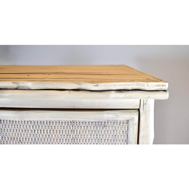 1980s 1990s Coastal Faux Bamboo Dresser With Grasscloth, White-Washed Finish For Sale - Image 5 of 13
