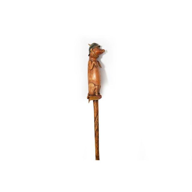 Folk Art World War I Trench Art Carved Wallking Stick Cane of Sculpture Pig Soldier For Sale - Image 3 of 18