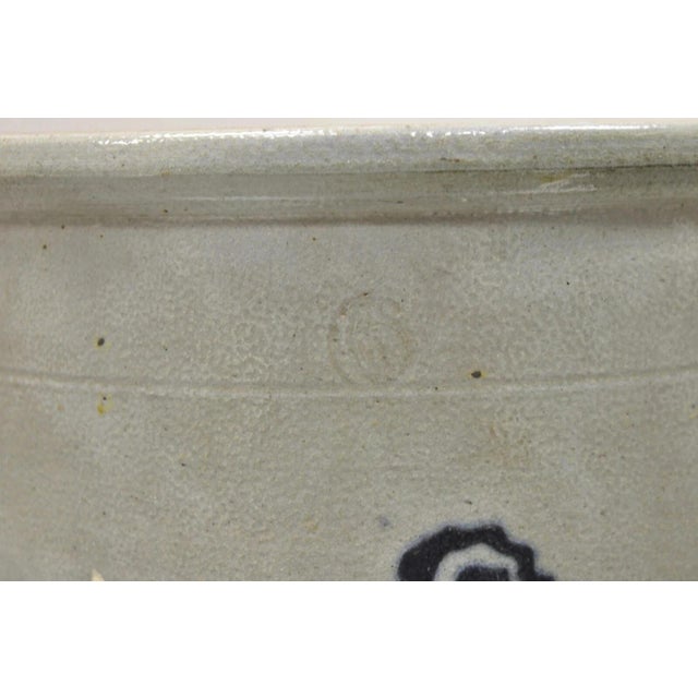 Ceramic Antique Stoneware Salt Glazed 9" Round Pottery Crock Pot With Blue Flower For Sale - Image 7 of 11