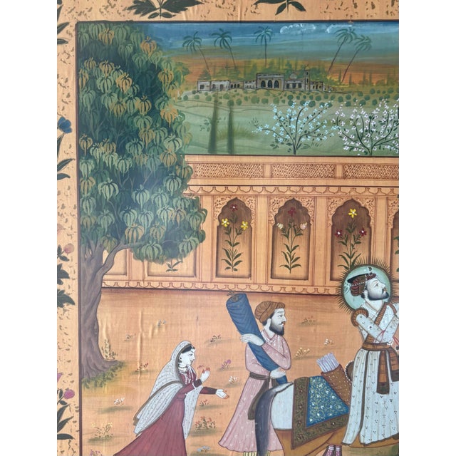 Early 20th Century Early 20th Century Large South Indian Pichwai Painting on Silk - Courtship Scene For Sale - Image 5 of 5