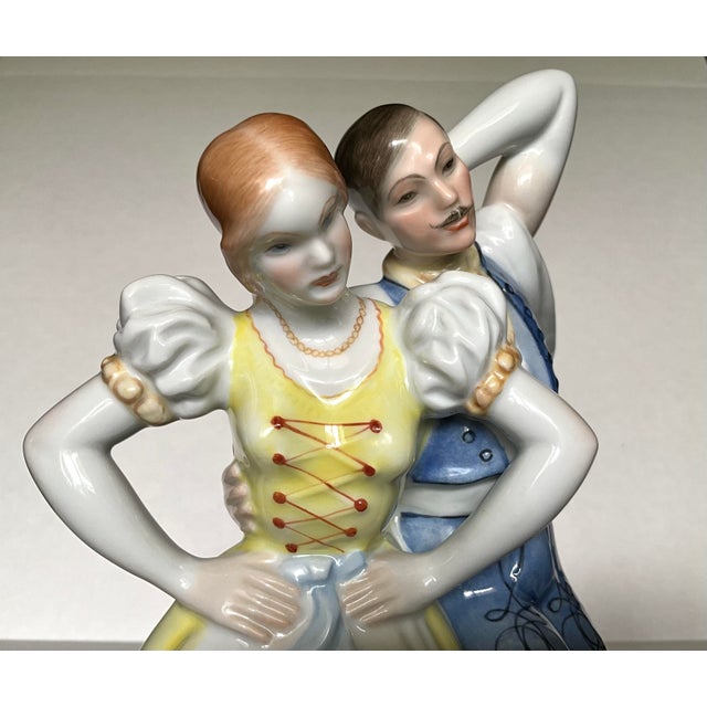 White Herend Hand-Painted Porcelain Hungarian Dancers Figurine – Romantic Folk Couple For Sale - Image 8 of 10