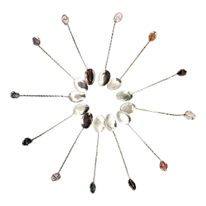 Vintage Silver and Semi Precious Stone Espresso Demitasse Spoons, Set of 12
