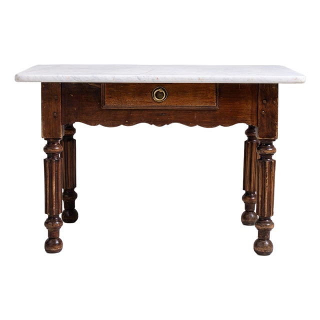 French Butcher's Table with Marble Top, Antique, France, Circa 1900 For Sale