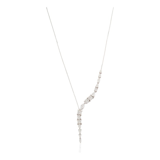 Luxurious 5.54 Carat Diamond Y-Drop Necklace in 14k White Gold 17 Inches For Sale