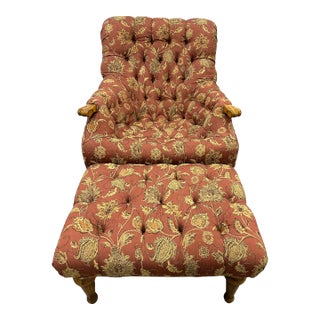 Stickley Leopold Tufted Chair and Ottoman 2 Pc. For Sale
