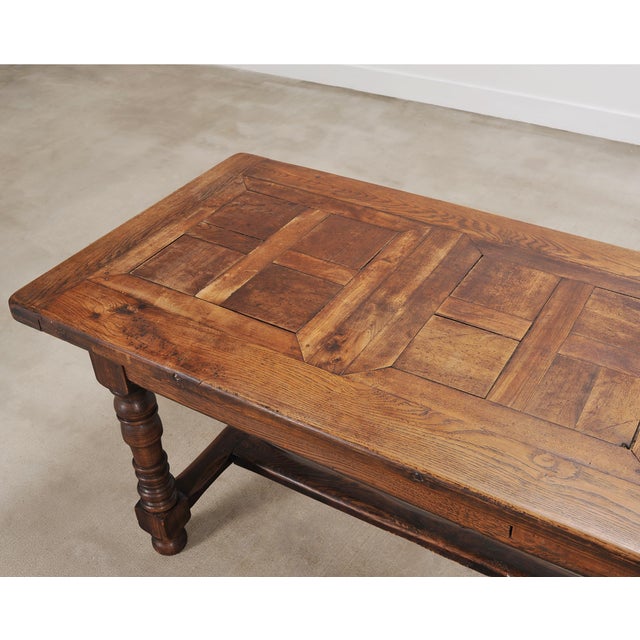 Country French Oak Parquetry-Top Farmhouse Dining Table 8 Ft For Sale In Sacramento - Image 6 of 18
