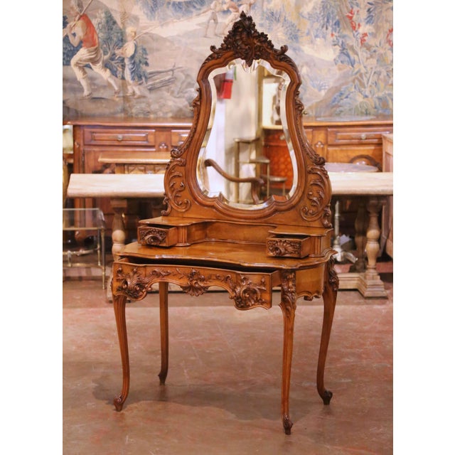 19th Century French Louis XV Style Walnut Coiffeuse Dressing Table With Mirror For Sale - Image 9 of 13