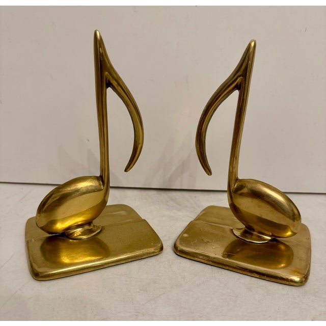 Hollywood Regency Pair Solid Brass Musical Notes Bookends For Sale - Image 3 of 8