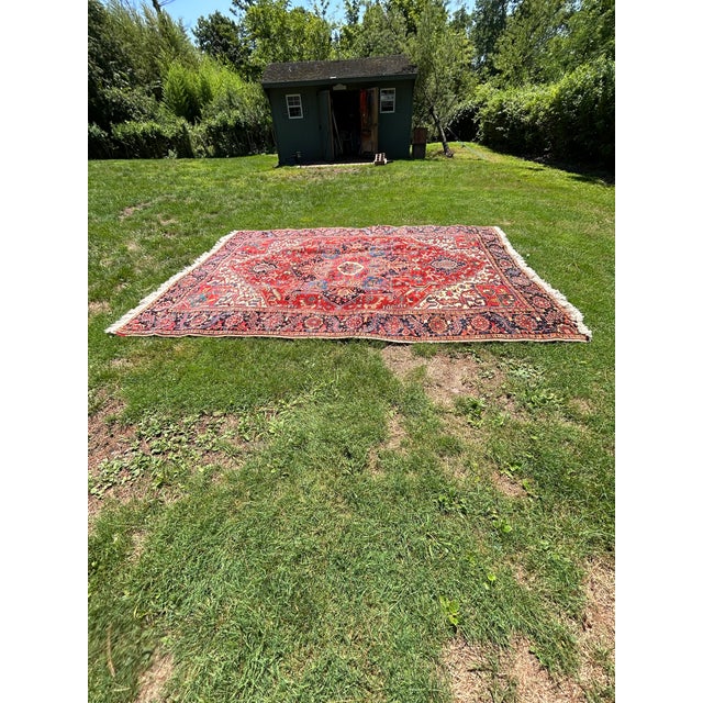 Large Hand Knotted Antique Persian Heriz Rug For Sale - Image 10 of 13