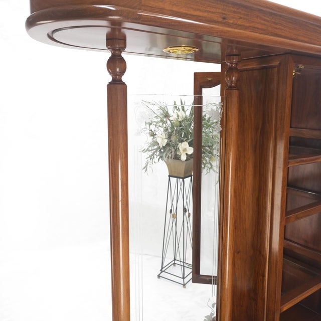 Carved Teak Center Cabinet Room Divider Console Bookcase Shelves Lights For Sale - Image 9 of 12