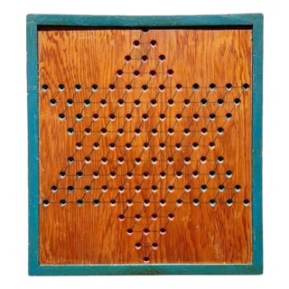 Early 20th Century Antique Chinese Checkers Game Board with Original Paint and Blue Accents For Sale