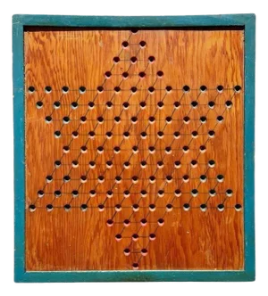 Early 20th Century Antique Chinese Checkers Game Board with Original Paint and Blue Accents