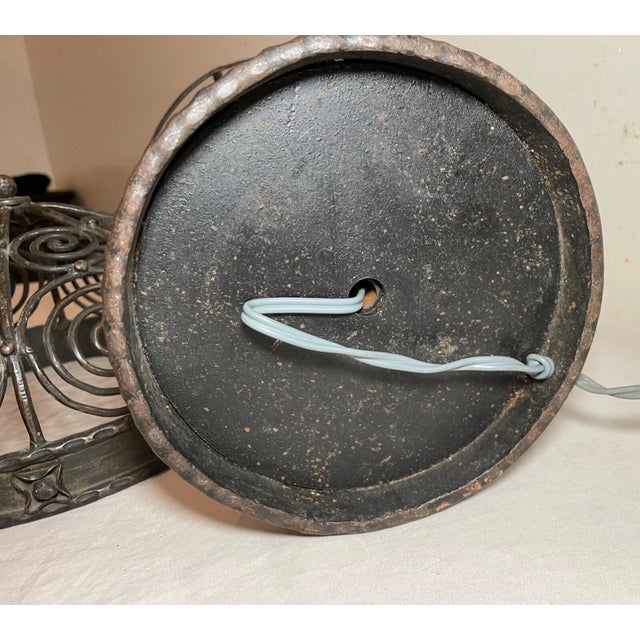 Rare Antique Art Deco Handmade Wrought Forged Steel Iron Electric Table Lamp For Sale - Image 17 of 17