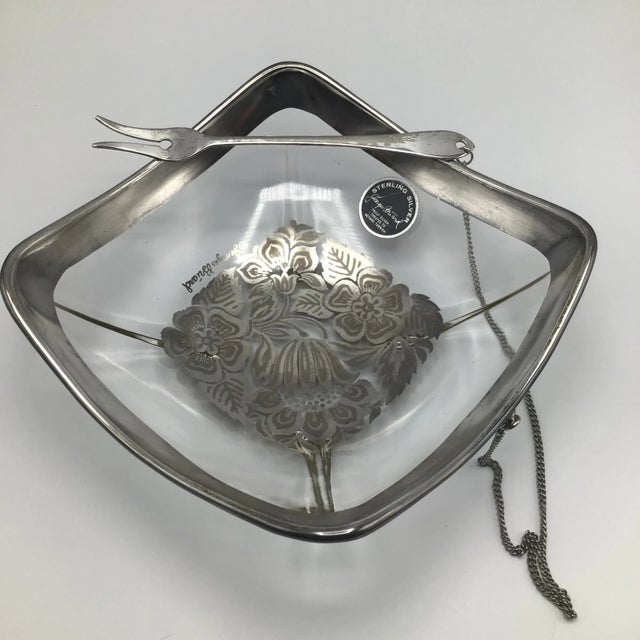 Georges Briard Glass Pickle Dish Bowl With Attached Cocktail Fork For Sale - Image 12 of 12