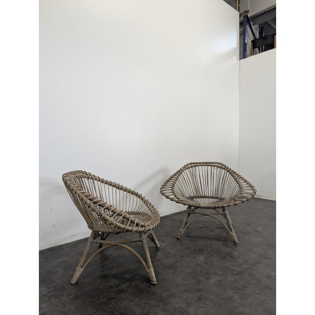 Rattan Lounge Chairs by Franco Albini, 1950s, Set of 2, in Very Good conditions.