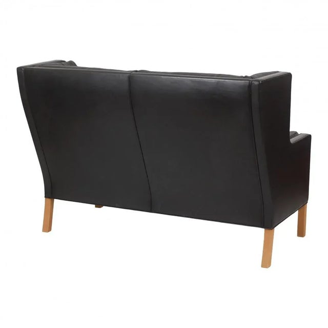 2-Seater Sofa in Black Leather with Oak Legs by Børge Mogensen for Fredericia For Sale - Image 3 of 5
