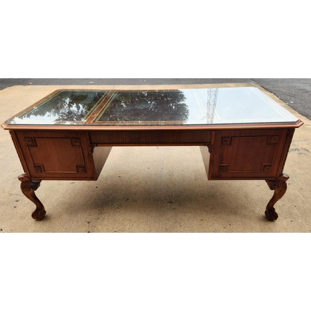 Chippendale-Style Executive Desk With Carved Ball-and-Claw Feet and Glass-Protected Top For Sale - Image 10 of 12