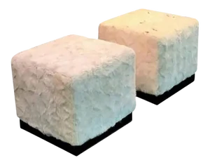 High End Bronzed Steel White Mink Ottomans - a Pair