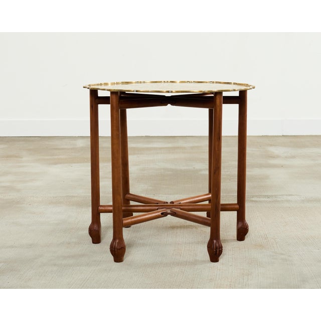 Mid-Century Modern Asian Etched Brass Tray Table on Six Leg Folding Stand For Sale - Image 3 of 12