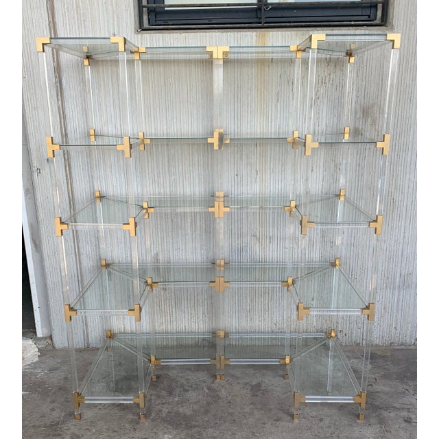 Mid-Century Modern Mid 20th Century Brass, Lucite and Glass Étagère with Five Shelves For Sale - Image 3 of 18