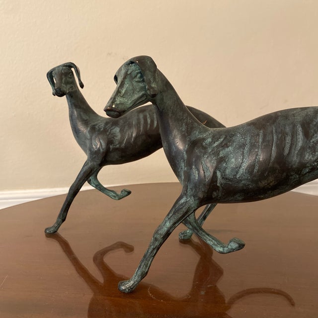 Standing Bronze Whippets Sculpture ~ a Pair For Sale - Image 4 of 10