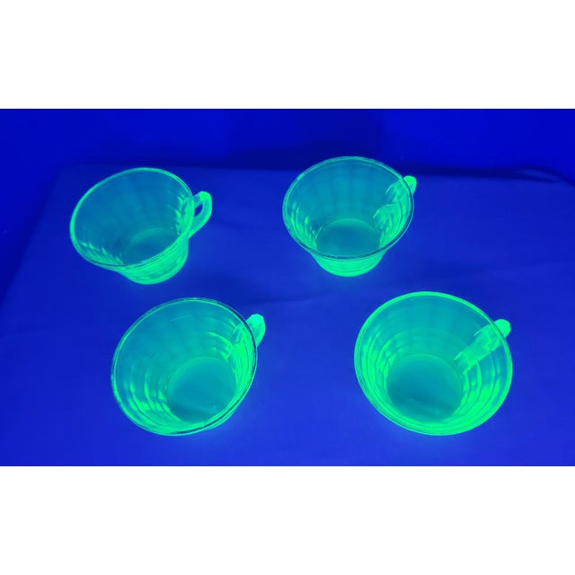 Early 20th Century Uranium Glass 4 Transparent Green Tea Cups With Gold Rim For Sale - Image 6 of 16