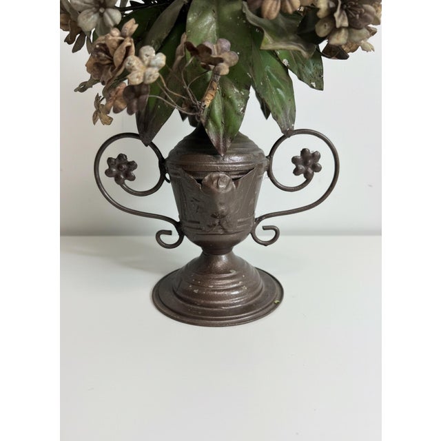 Green Large Vintage Painted Tole Floral Wall Hanging With Urn, 28” For Sale - Image 8 of 10