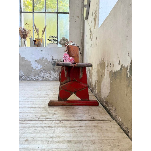 1950s Vintage Oak Bench with Red Patina, 1950s For Sale - Image 5 of 18