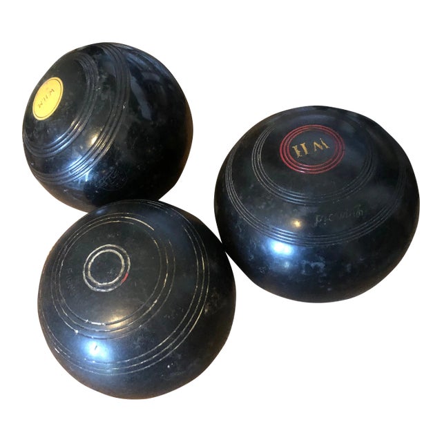 Set of 3 Vintage 1960s Black Yard Balls For Sale