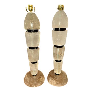 Pair of French Polished Rock Crystal Lamps For Sale