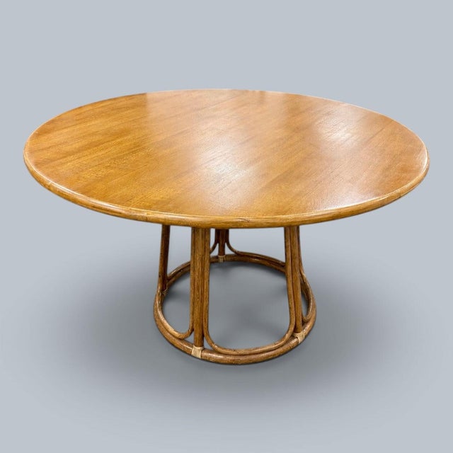Vintage Italian Bamboo & Oak Dining Table with Beech & Rattan Chairs, 1970s, Set of 5 For Sale - Image 3 of 9