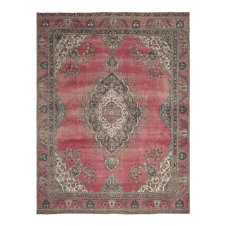 1970s Vintage Persian Handmade Wool 9x12 Pink Area Rug For Sale