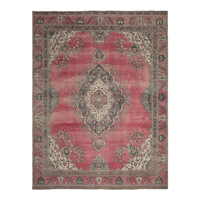 1970s Vintage Persian Handmade Wool 9x12 Pink Area Rug For Sale