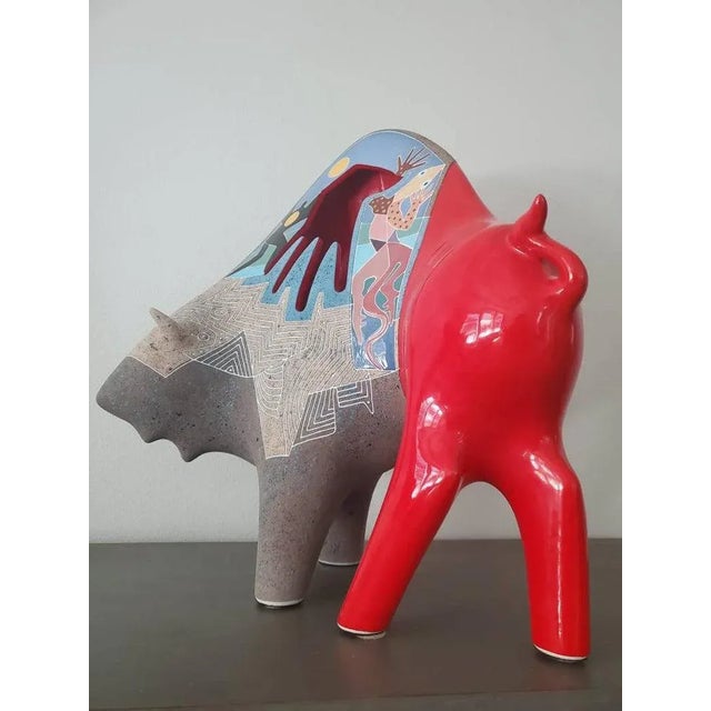 Ceramic Large Tobey Signed Southwestern Buffalo Sculpture For Sale - Image 7 of 13
