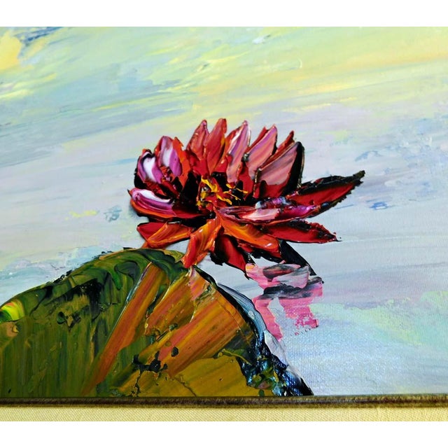 Maya Eventov Original Painting on Canvas Custom Framed Lily Pads For Sale - Image 11 of 13