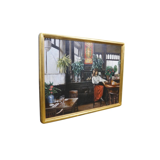 Realism Late 20th Century Harry McCormick "Boerum Hill Cafe" Brooklyn Inn Bar Oil Painting Gold Leaf 43" For Sale - Image 3 of 13