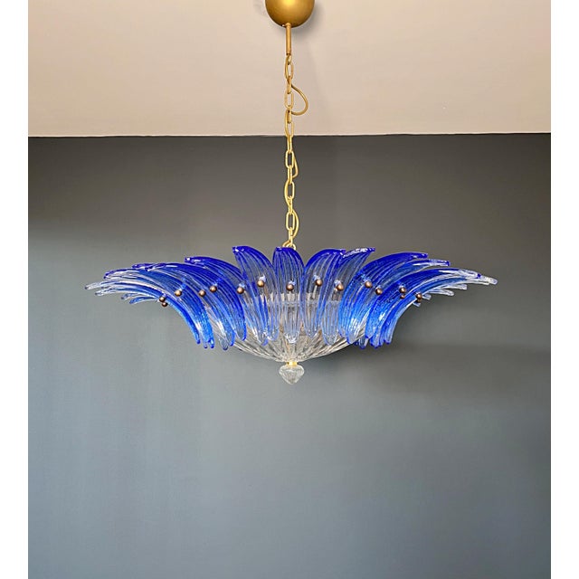 1990s Murano Pendant Light with Palmette and Blue Glasses, 1990 For Sale - Image 5 of 18