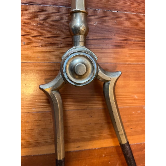 Antique Early 19th Century American Federal Brass & Iron Fireplace Tongs 1800 - 1820 For Sale - Image 4 of 12