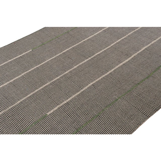 Rug & Kilim 2010s Rug & Kilim’s Contemporary Kilim Rug in Black, Beige and Green Stripes For Sale - Image 4 of 8