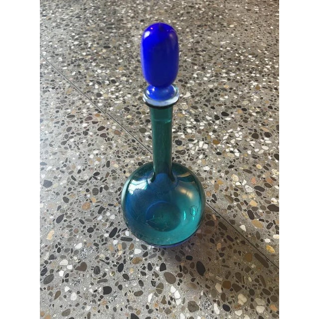 Murano Morandiana Blue and Green Vase Bottle by Gio Ponti for Venini For Sale - Image 3 of 8