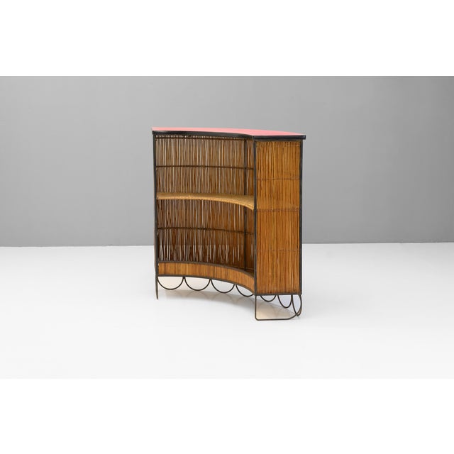 Mid-Century Modern Cane Fronted Bar, 1950s For Sale - Image 3 of 12