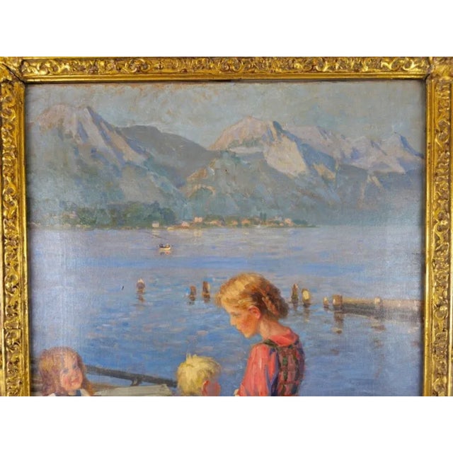 Wilhelm Balmer, Lake Scene with Children in a Boat, 1890s, Oil on Canvas, Framed For Sale - Image 3 of 7