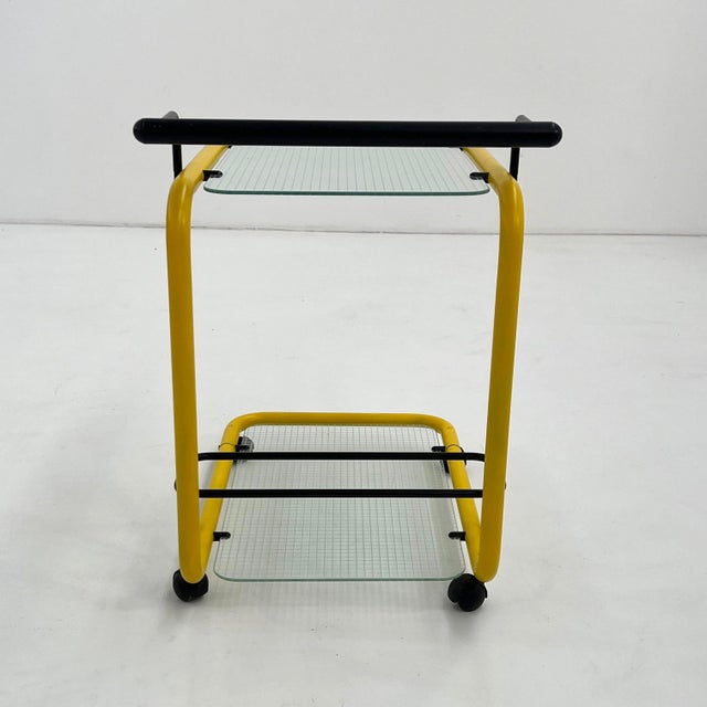 Postmodern Yellow Serving Trolley with Quaderna Pattern, 1980s For Sale - Image 5 of 10